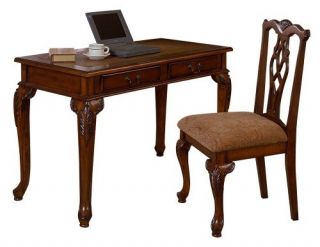 Ore International Fairfax 48 in. Writing Desk & Chair Set   Dark Walnut   Desks