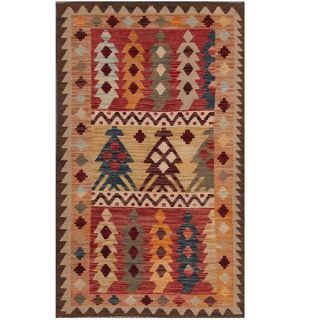 Herat Oriental Afghan Hand woven Tribal Kilim Red/ Brown Wool Rug (31