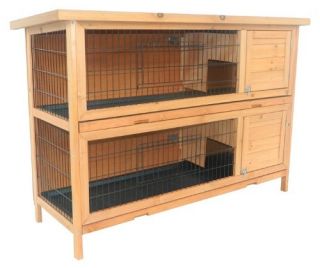 Pawhut 2 Story Stacked Wooden Outdoor Bunny Rabbit Hutch/Guinea Pig House   Rabbit Cages & Hutches