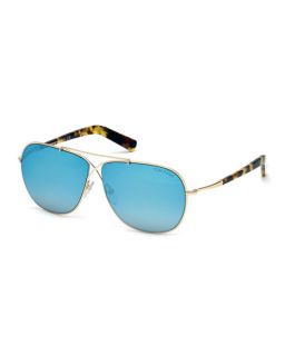 TOM FORD Lightweight Aviator Sunglasses, Rose Gold/Blue
