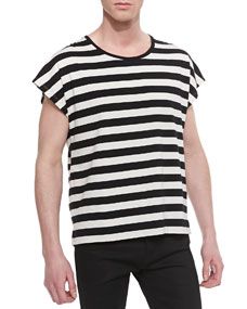 Saint Laurent Horizontal Stripe Short Sleeve T shirt, Black/White