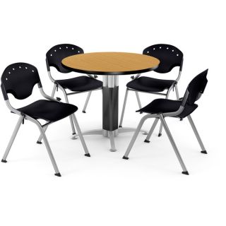 OFM 36 inch Round Oak Laminate Table with 4 Chairs   16840805