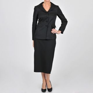 Emily Womens Plus Size Black Embroidered 4 button Skirt Suit