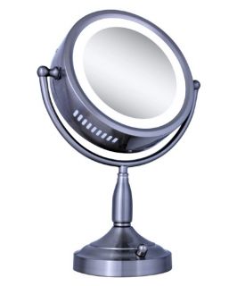 Zadro Lighted 8X/1X Round Satin Nickel Vanity Mirror   Mirrors