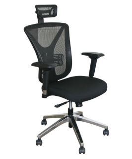 Fermata Executive Mesh Chair with Aluminum Base and Headrest   Black   Desk Chairs