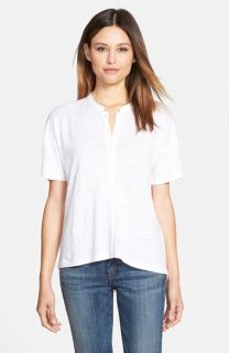 Eileen Fisher Mandarin Collar Organic Linen Knit Shirt