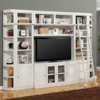 Parker House Boca Extended Space Saver Library Wall Entertainment Center Bookcase   Cottage White   Bookcases
