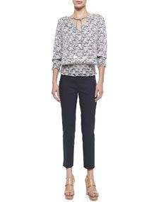 Tory Burch Nadia 3/4 Sleeve Printed Embroidered Top & Callie Skinny Ankle Pants