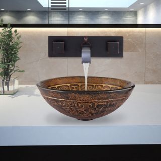 Golden Greek Glass Vessel Bathroom Sink with Titus Wall Mount Faucet