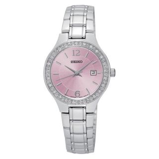 Seiko Womens SUR787 Stainless Steel embossed Pink Dial Silver Tone