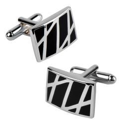 Zodaca Rhodium plated Black/ Silver Enameled Formal Rectangle