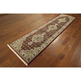 Wool and Silk Hand knotted Wool Red Tabriz Style Oriental Area Rug (2