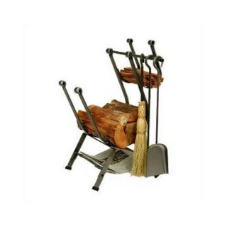 Enclume Front Loading 3 Piece Steel Fireplace Tool Set with Log Rack