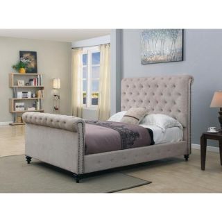 LuXeo Nottingham Tufted Upholstered Grey Fabric Sleigh Platform Bed