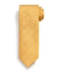 Stefano Ricci Tonal Medallion Print Woven Tie, Yellow
