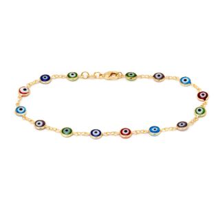 Peermont Jewelry 18k Goldplated Multi colored Crystal Evil Eye Anklet