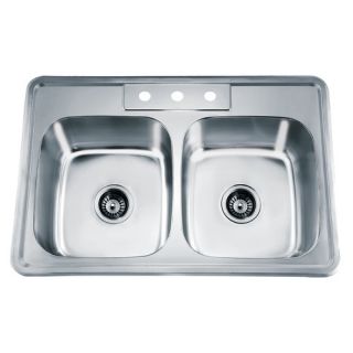 33.13 x 22 Top Mount Equal Double Bowl Kitchen Sink by Dawn USA