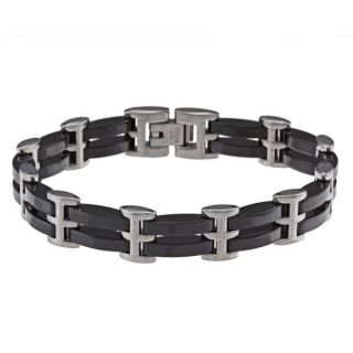 La Preciosa Stainless Steel Black Ceramic Bar Link Bracelet