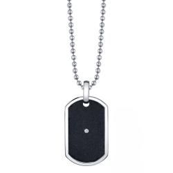 Stainless Steel Cubic Zirconia Black Dog Tag Necklace  