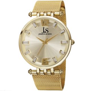 Joshua & Sons Mens Swiss Quartz Crystal Accented Stainless Steel Mesh