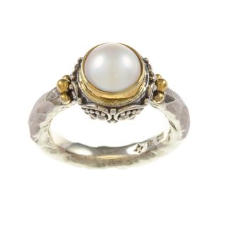 Madison 18k Gold and Silver Mabe Pearl Hammered Stackable Ring (8 mm
