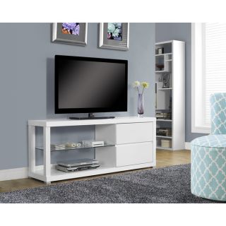 White Hollow core TV Console with Tempered Glass