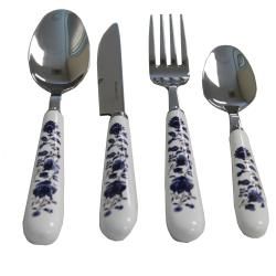 Casa Cortes Delft Blue Flower 24 pc Stainless Steel Flatware Set with