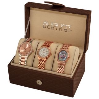 August Steiner Womens Swiss Quartz Diamond MOP Bracelet Watch Set