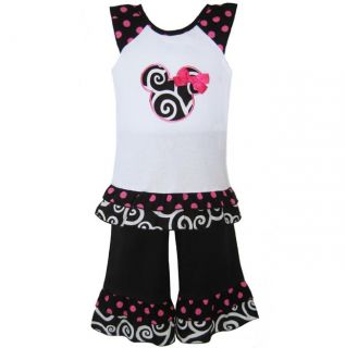 AnnLoren Boutique Girls Mouse Lattice and Polka Dots Top with Capris