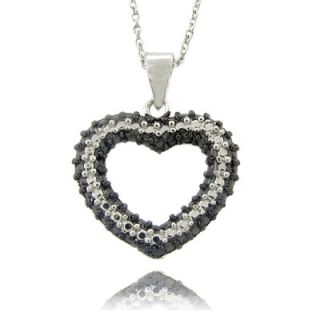 Gem Jolie Silver Overlay Diamond Accent Black and White Heart Necklace