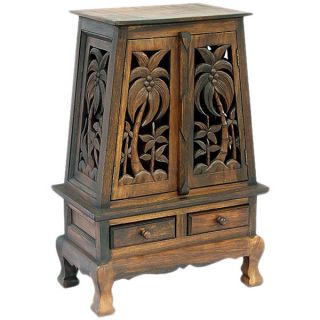 Hand carved Palm Trees Storage Cabinet/ End Table   11549427