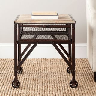 Safavieh Linus Rolling End Table   Natural with Black Brushed   End Tables