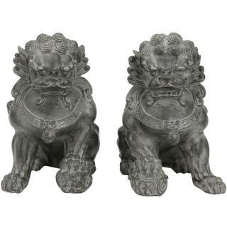 Set of 2 Handmade Sitting 9 inch Foo Dog Statues (China)   15945541