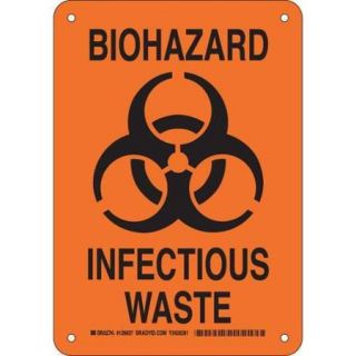 BRADY 126637 Biohazard Sign, Plastic, 10 x 7 in, Blk/Org