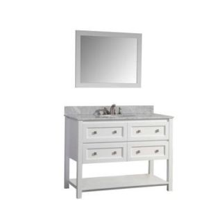 stufurhome Marla 48 in. W x 22 in. D Vanity in White with Marble Vanity Top in Carrara White and Mirror HD 6868 48 CR