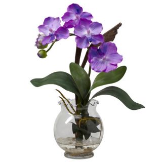Nearly Natural Mini Vanda with Fluted Vase Silk Flower Arrangement in