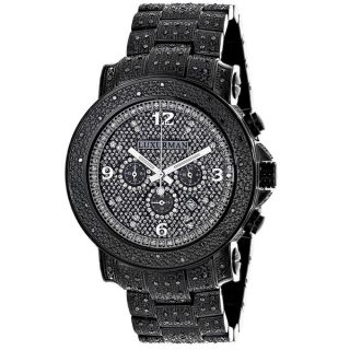 Luxurman Mens 2ct Pave Set Black Diamond Watch Metal Band plus Extra