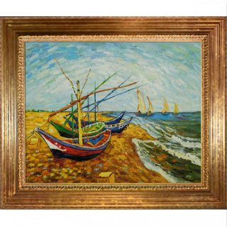 Tori Home Boats At St. Maries by Van Gogh Framed Hand Painted Oil on