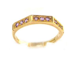 Solid English Yellow 9K Gold Ladies Natural Amethyst Eternity Band Ring   Size 7.5   Finger Sizes 5 to 12 Available