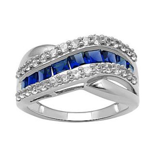 Lab Created Blue & White Sapphire Wave Ring