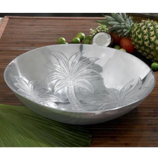 18 inch Etched Tropical Palm Tree Round Serving Bowl  