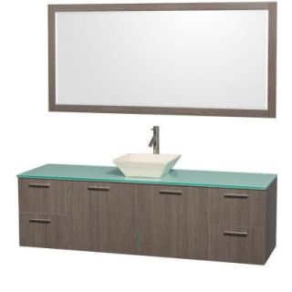 Wyndham Collection Amare 72 in. Vanity in Grey Oak with Glass Vanity Top in Aqua and Bone Porcelain Sink WCR410072GOGRD28BNSN