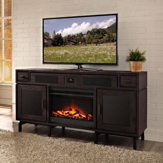 Julian Furniture Olivia 66 in. Deluxe Xperience Audio Console with Electric Fireplace   Burnished Cocoa