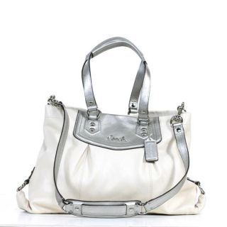 Coach Ashley Ivory/ Silver Leather Carryall Bag   Shopping