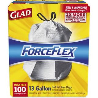 Glad Drawstring Forceflex Tall White Kitchen Bags, 13 gal, 100 ct