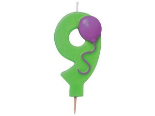 Club Pack of 12 Green Molded Numeral "9" With Purple Balloon 3.5"