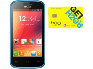 BLU Dash JR 4.0 K D142k Blue Dual SIM Android Cell Phone + H2O SIM Card