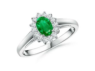 0.4ct. Oval Emerald and Diamond Halo Ring in Platinum