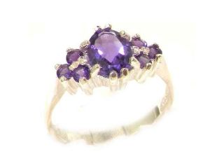 Ladies Contemporary Solid White 9K Gold Natural Amethyst Ring   Size 7.75   Finger Sizes 5 to 12 Available
