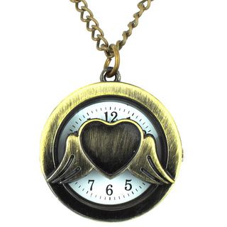 West Coast Jewelry Goldtone Winged Heart Pocket Clock Pendant